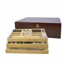 سرویس قاشق و چنگال 137 پارچه ( جعبه چوبی - 30 نفره ) کد DF007 ام جی اس MGS | ساره کالا