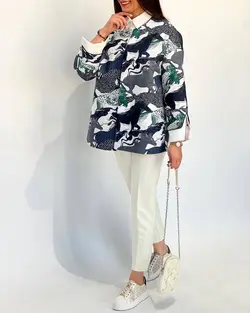 مانتو یقه گرد ژاکارد طرحدار