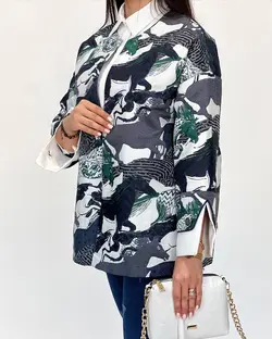 مانتو یقه گرد ژاکارد طرحدار