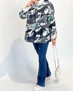 مانتو یقه گرد ژاکارد طرحدار