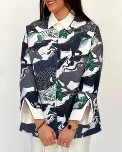 مانتو یقه گرد ژاکارد طرحدار