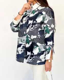 مانتو یقه گرد ژاکارد طرحدار