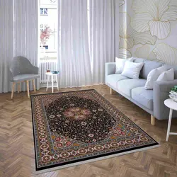 فرش ماشینی طرح گبه 202 زمینه سرمه ای 1000 شانه