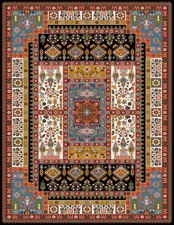 فرش ماشینی طرح گبه 204 زمینه سرمه ای 1000 شانه
