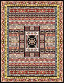 فرش ماشینی طرح گبه 220 زمینه سرمه ای 1000 شانه