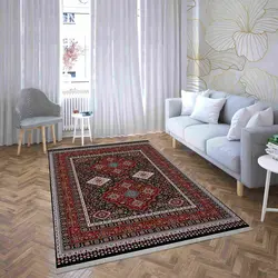 فرش ماشینی طرح گبه 212 زمینه سرمه ای 1000 شانه