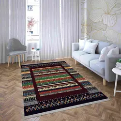 فرش ماشینی طرح گبه 217 زمینه سرمه ای 1000 شانه