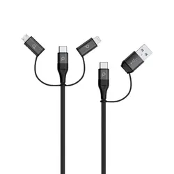 کابل تبدیل فست شارژ پرودو مدل pd-lcmubr ا All in One Aluminum Braided Cable 1.2M 2.4A ( Lightning / Micro USB / Type-C / USB-A )