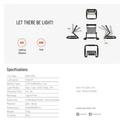 چراغ شارژی پرودو مدل PD-LSMLJTFL | پرژکتور اضطراری porodo ا  Porodo Foldable Multi-Joint Outdoor Flashlight