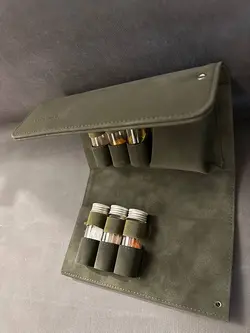 جا ادویه با کیف چرمی قابل حمل سبز | جیبی جانبی