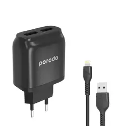 شارژر دو خروجی پرودو با کابل لایتنینگ 0203LEU | جی بی جانبی