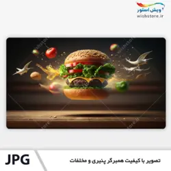 تصویر با کیفیت همبرگر پنیری و مخلفات