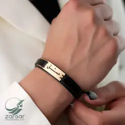 دستبند چرم پلاک طلا عشق طرح آمور