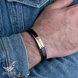 دستبند چرم پلاک طلا عشق طرح آمور