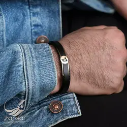 دستبند چرم پلاک طلا طرح دولا چنگ