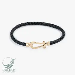 دستبند چرم با قفل طلا