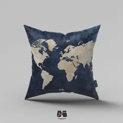 کوسن طرح نقشه جهان سرمه ای