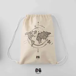 کوله پشتی مخمل طرح نقشه جهان مینیمال قطب نما
