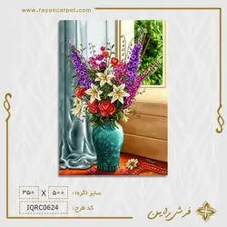 نخ و نقشه گلدان فیروزه ای کنار پنجره