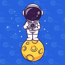 وکتور کارتونی فضانورد عکاس و کره ماه کد 219