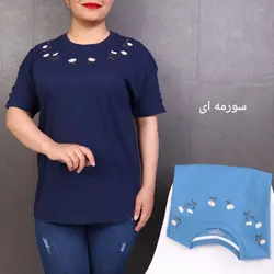 تیشرت آستین سه دکمه رها