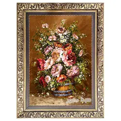 تابلو فرش ماشینی گلدان گل رز - 2067