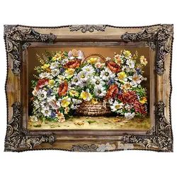 تابلو فرش ماشینی سبد گل بابونه - 2250