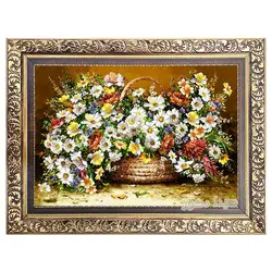 تابلو فرش ماشینی سبد گل بابونه - 2166