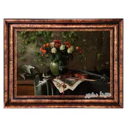 تابلو فرش ماشینی گل رز و ویولن - 2654