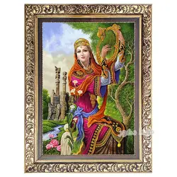 تابلو فرش ماشینی دختر چنگ زن - 3391