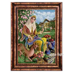 تابلو فرش ماشینی دختر سه تار زن - 3372