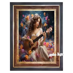 تابلو فرش ماشینی دختر گیتار زن - 6462