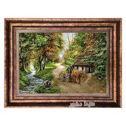 تابلو فرش ماشینی منظره کلبه جنگلی - 4526