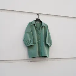 شومیز دوجیب کتان کوتاه