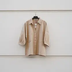 شومیز دوجیب کتان کوتاه