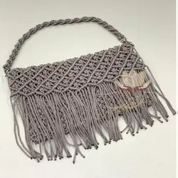 کیف مکرومه مستطیلی طوسی - مهرآذین شاپ