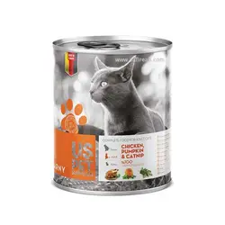 کنسرو گربه بالغ USpet حاوی گوشت مرغ، کدو تنبل و سنبل الطیب 400گرمی