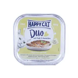 کنسرو کاسه ای گربه بالغ Happy Cat حاوی گوشت گوساله و خرگوش