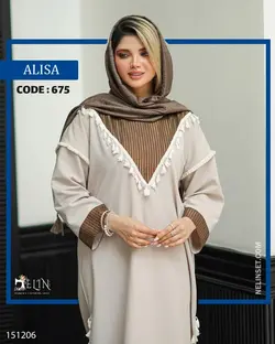 کفتان مدل آلیسا جنس پارچه لیننت مدل یقه گرد منگوله دار خرجکار هندی  کد 675