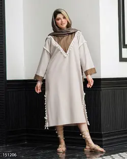 کفتان مدل آلیسا جنس پارچه لیننت مدل یقه گرد منگوله دار خرجکار هندی  کد 675