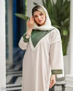 کفتان مدل آلیسا جنس پارچه لیننت مدل یقه گرد منگوله دار خرجکار هندی  کد 675