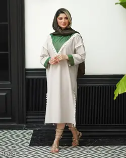 کفتان مدل آلیسا جنس پارچه لیننت مدل یقه گرد منگوله دار خرجکار هندی  کد 675