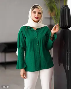مانتو شومیزی مدل هلما جنس پارچه وال سوزن دوزی یقه مردانه آستین کلوش کد 696
