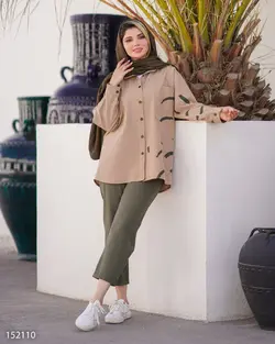 مانتو و شلوار مدل آرتمیس جنس پارچه لنینت مدل یقه مردانه کد712