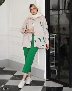 مانتو و شلوار مدل آرتمیس جنس پارچه لنینت مدل یقه مردانه کد712