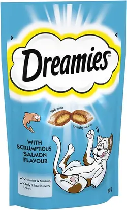 تشویقی گربه دریمیز طعم ماهی سالمون 60 گرم ا Dreamies Treat With salmon 60g - رویال پت فود