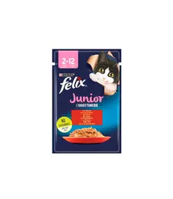 پوچ بچه گربه جونیور فلیکس طعم گوشت گاو | Felix junior with beef 85 gr - رویال پت فود