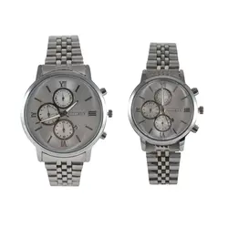 ست ساعت مچی عقربه ای زنانه و مردانه طرح سه موتوره مدل استیل 221S - فروشگاه دالانپر