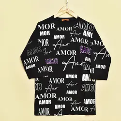 4953.1 - تیشرت لانگ منجوق دوزی طرح AMOR بسته 10 عددی (عمده)