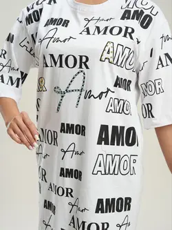 4953.1 - تیشرت لانگ منجوق دوزی طرح AMOR بسته 10 عددی (عمده)